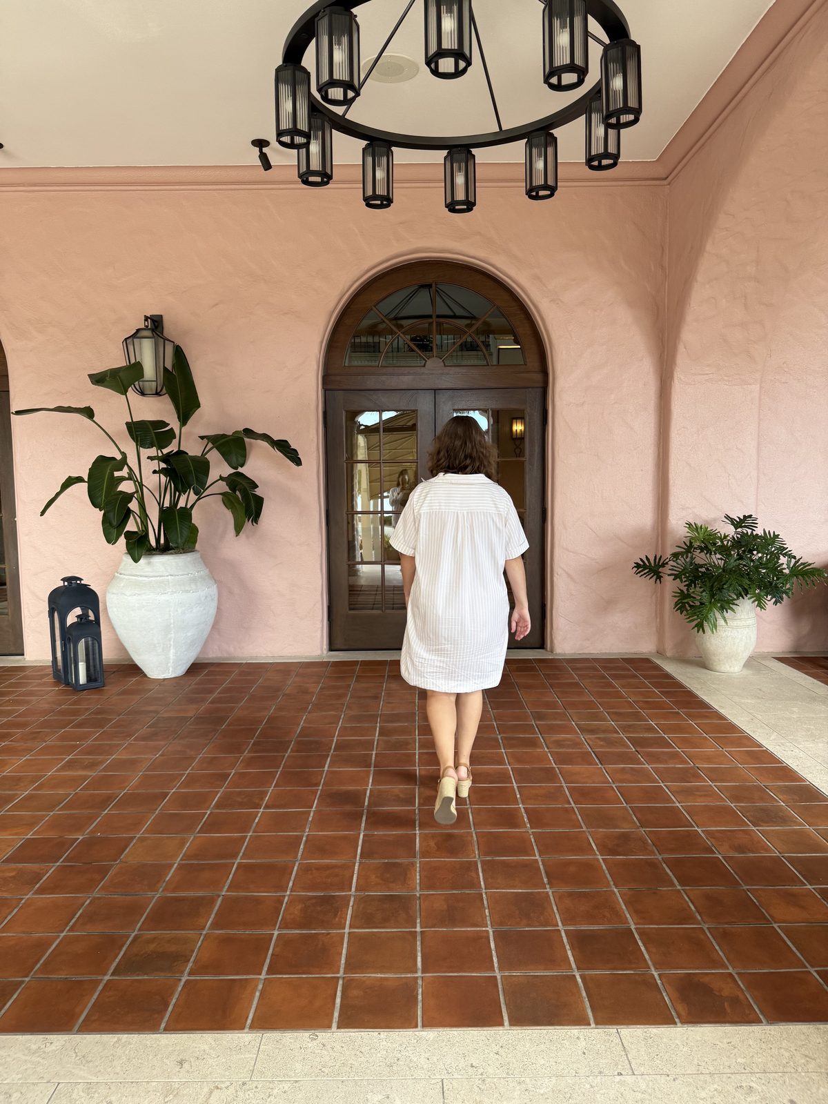 Walking the pink courtyard